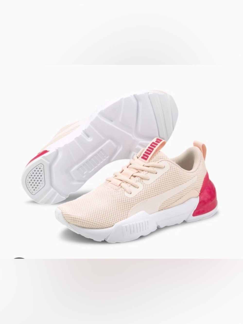 Puma Women's Cream Knit Sneakers with Red Heel Accent - No Insole
